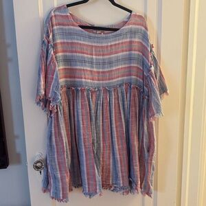 Free People Stripe Cotton Dress size L with pockets